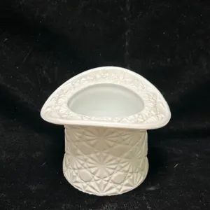 Milk Glass Hat-Shaped Vase with Diamond Pattern Design