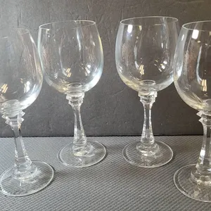4 Clear Crystal Wine Glasses with Faceted Stems, Elegant Drinkware for Entertaining or Display