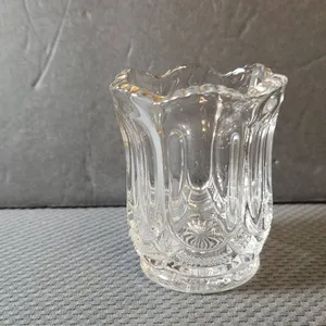 Antique Clear Pressed Glass Toothpick Holder with Scalloped Rim and Patterned Base Design, Early Ame