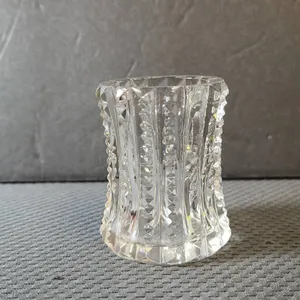 Pressed Glass Toothpick Holder with Faceted Design and Flared Rim, Clear Decorative Tableware Piece,