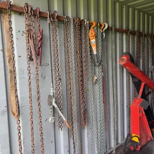 Lot of Logging Chains, Chain Binders & Lever Hoist