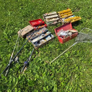 Assorted Fishing Rods, Tackle Boxes and Landing Net
 UNRESERVED