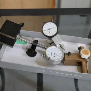 Magnetic dial indicator base with two specialized dial indicators