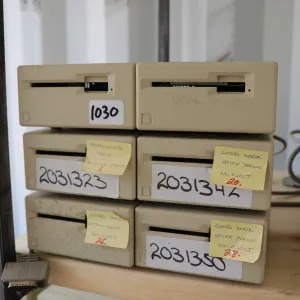 Six vintage Apple M0130 external disk drives. Untested at time of cataloguing