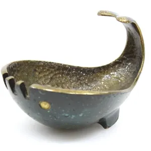 PAL BELL MCM WHALE ENAMEL BRONZE ASHTRAY 5"