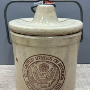 Small Lidded Crock w/US Seal.