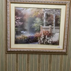 28x24 gold framed swans on lake