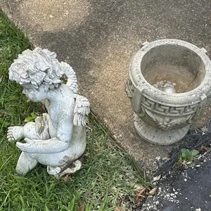 8 in Concrete planter and 12 in angel ceramic(
