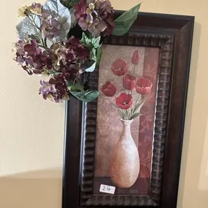 15x28 wooden framed vase of flowers with swag
