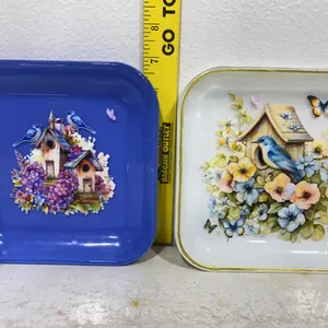 Two Square Decorative Bird-Themed Ceramic Plates