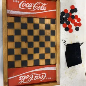 Vintage Coca-Cola Wooden Checkerboard Game Set