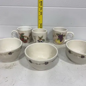 6-Piece Handpainted "Fresh Fruit" Ceramic Mug & Bowl Set