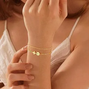 Cross Initial Bracelets Letter "M" Gold Plated Charm 2 Bracelets New