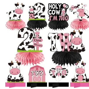 Holy Cow I'm Two Birthday Table Sign Decorations - Pink Cow Themed 2nd Birthday