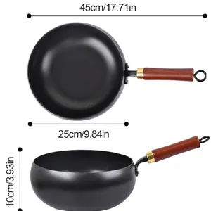 Japanese Iron Pan, 9.45 Inch Hand-Forged Uncoated Irons Pan with Wooden Lid