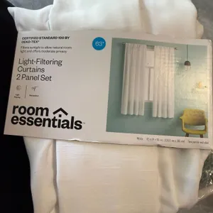New- Room Essentials Light-Filtering White 2 Panel Curtains 42" X 63"