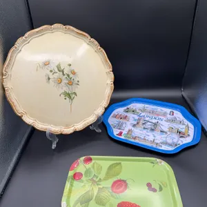 2 Metal Trays & 1 Wooden Tray