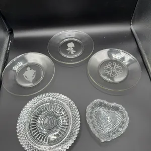 4 Avon Glass Plates & Heart Trinket Dish