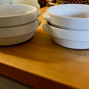 Nice Set of White Handled Bowls /4