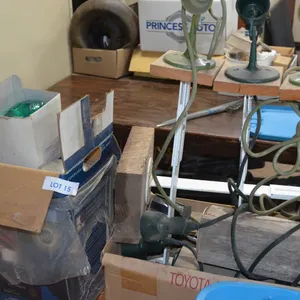 Box of Stands for Flood Lights, 6 Flood Lights, Container of small Ratchet Straps, Blue Container of Ratchet Straps Steel Box of Small Ratchet Straps