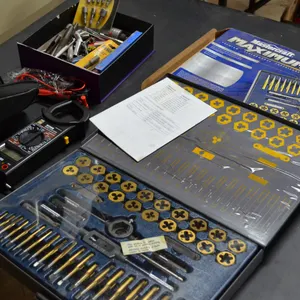 New Mastercraft Maximum Tap and Die Set, New digital Clamp Meter, Box of Nut Drivers