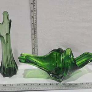 Art Glass Dish & Green Vase
