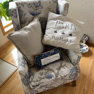 Wing back chair with matching Paris pillow and others