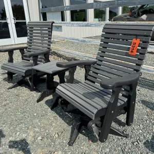 Pair Of Outdoor Rollback Swivel Gliders W/ Table