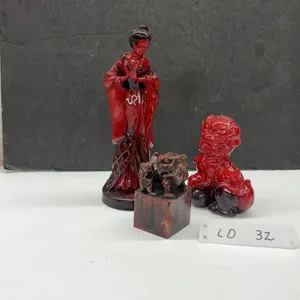 Royal Doulton Flambé Geisha Figurine, 9 1/2” Tall, Foo Dog Figurine, and Carved Wooden Foo Dog Seal