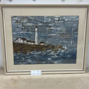 Framed Impasto Lighthouse Painting by Maureen Suguez, 27 × 33”