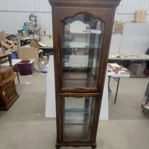 Curio Cabinet with Glass Shelves and Ornate Brass Hardware 72”×21”×13” lights up