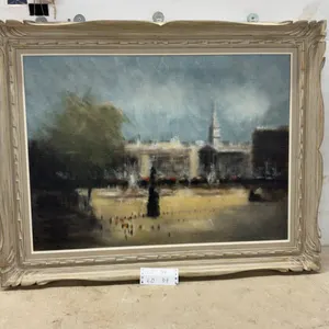 Framed Impressionistic Oil Painting of Trafalgar Square, London, Signed Kitz, Carved Wood Frame
