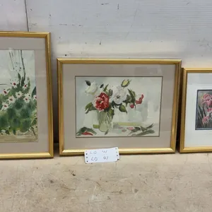 Three Framed Watercolor Paintings Featuring Hummingbird, Roses, by Joyce Hunter and Pink Irises
