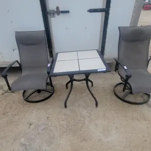 Patio Set: Tile-Top Square Table and Two Sling-Fabric Swivel Rocker Chairs