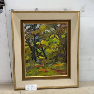 Framed Original Impressionistic Oil Painting of Forest Landscape, Signed by Artist, 28 × 24”
