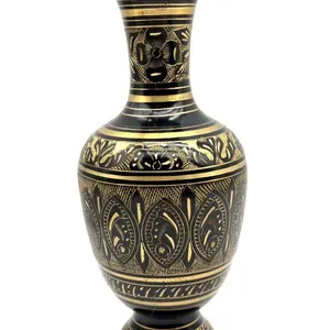 Vintage Etched Brass Vase 10”