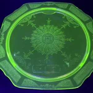 Antique Princess Pattern Uranium Glass Footed