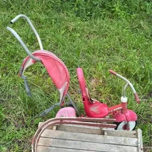 Push tricycle and wooden sleigh