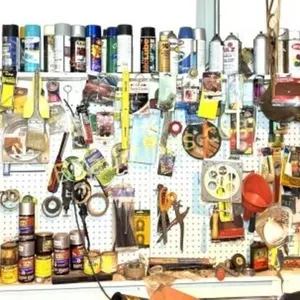 PEGBOARD OF TOOLS AND SUPPLIES