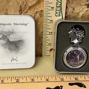 Majestic Morning Pocket Watch, Deer Scene Al Agnel