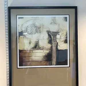 Framed Architectural Mixed-Media Artwork
