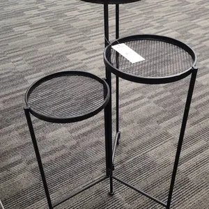 Place & Time Spring Outdoor Metal Three-Tier Plant Stand, 43 cm x 70.5 cm, Black Mesh Top Tables, 20