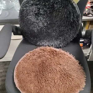 Faux Fur Round Seat Pads in Black and Brown With Non-Slip Backing for Chair Cushioning Usage