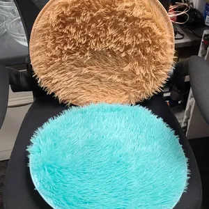 Round Faux Fur Chair Pads in Tan and Aqua Blue With Non-Slip Backing, Plush Seat Cushions Set