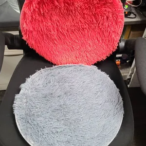 Round Plush Faux Fur Chair Seat Cushions, One Red and One Light Blue, Non-Slip Backing Included