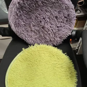 Round Plush Shaggy Faux Fur Cushions in Light Purple and Lime Green with Non-Slip Backing Covers