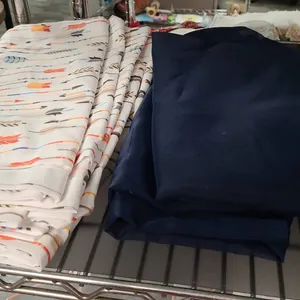 Polyester Bed Sheets Including Arrow Pattern and Solid Navy Pieces, No Measurements Taken, Made in C