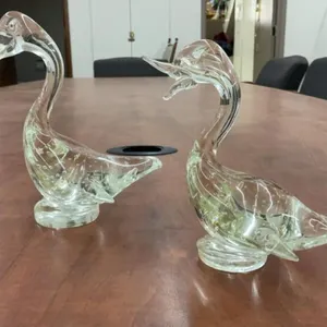 PAIR OF GLASS SWANS W/ SLIGHT GREEN TINGE - POSSIBLE ALTA GLASS?