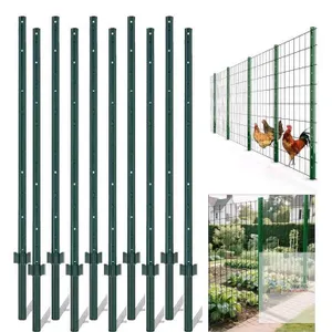 NEW 7 ft Steel T-Posts, Green Powder-Coated, 10 Pack, Heavy Duty Fence Posts w/ Ground Plate & 3 in Spacing