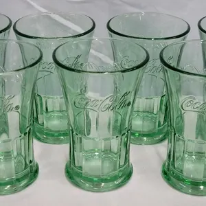 7 Coca-Cola Classic Glass Tumblers, 16.75 oz, Embossed Logo, Light Green Tint